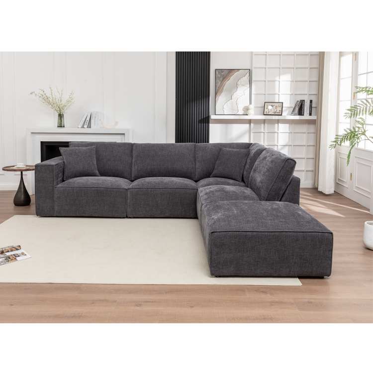 Charcoal Montaro modular corner sofa with chaise and plush foam cushions
