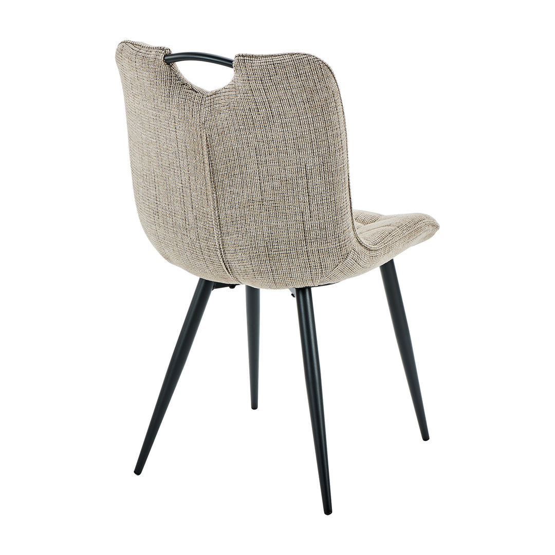 Rear view of the Nerado chair highlighting the built-in black metal handle loop at the top of the beige backrest
