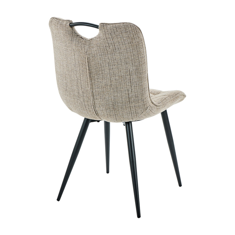 Rear view of the Nerado chair highlighting the built-in black metal handle loop at the top of the beige backrest