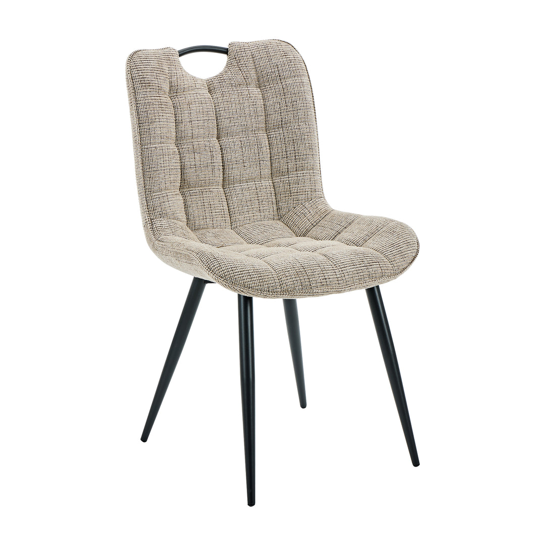 Nerado dining chair in a neutral oatmeal beige woven fabric with modern tapered black steel legs