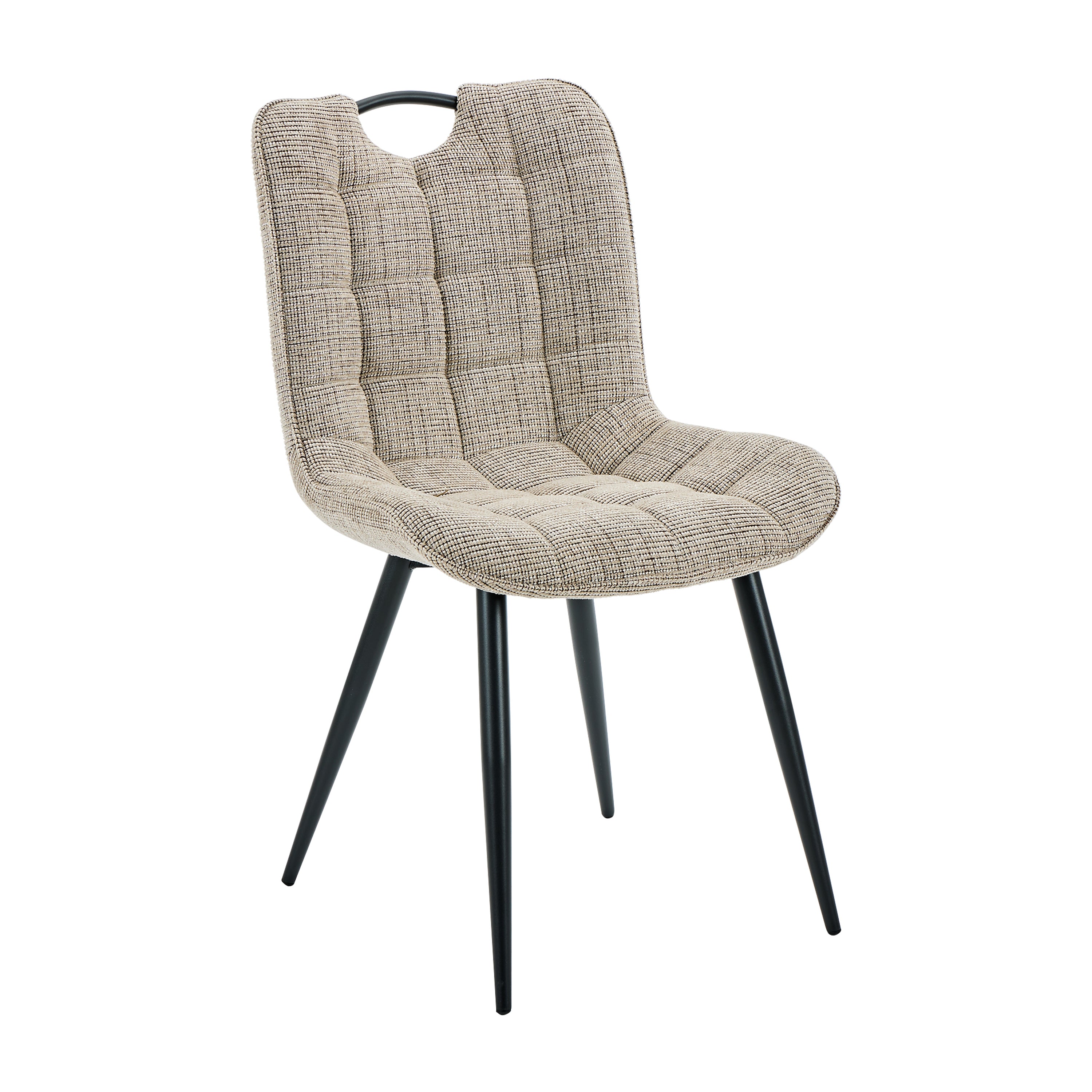 Nerado dining chair in a neutral oatmeal beige woven fabric with modern tapered black steel legs