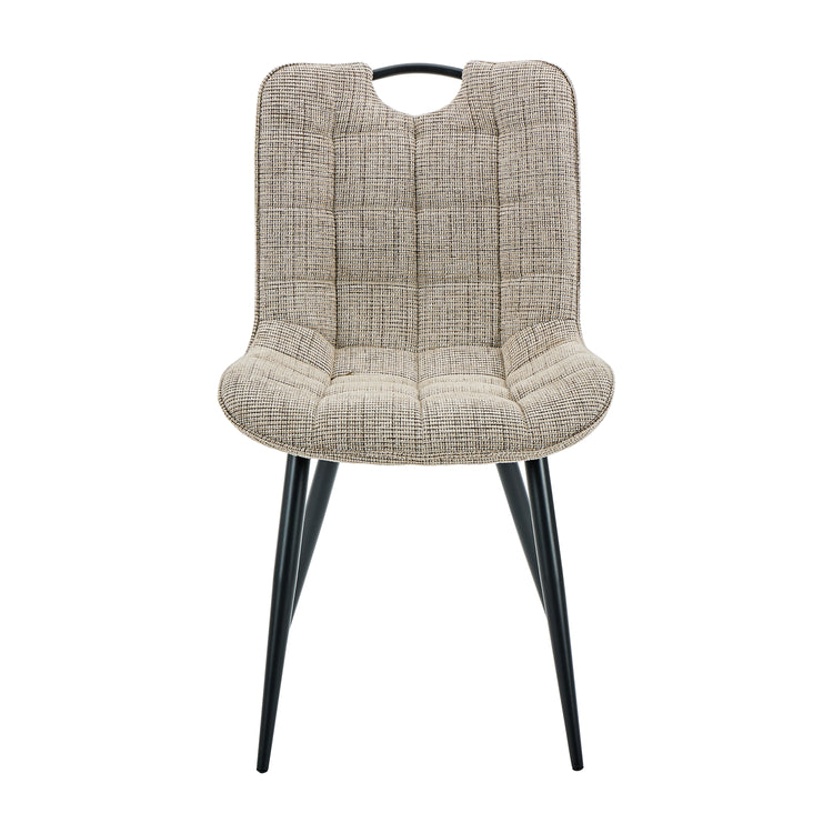 Nerado dining chair in textured oatmeal beige fabric with black angled legs at NZ Furniture Warehouse