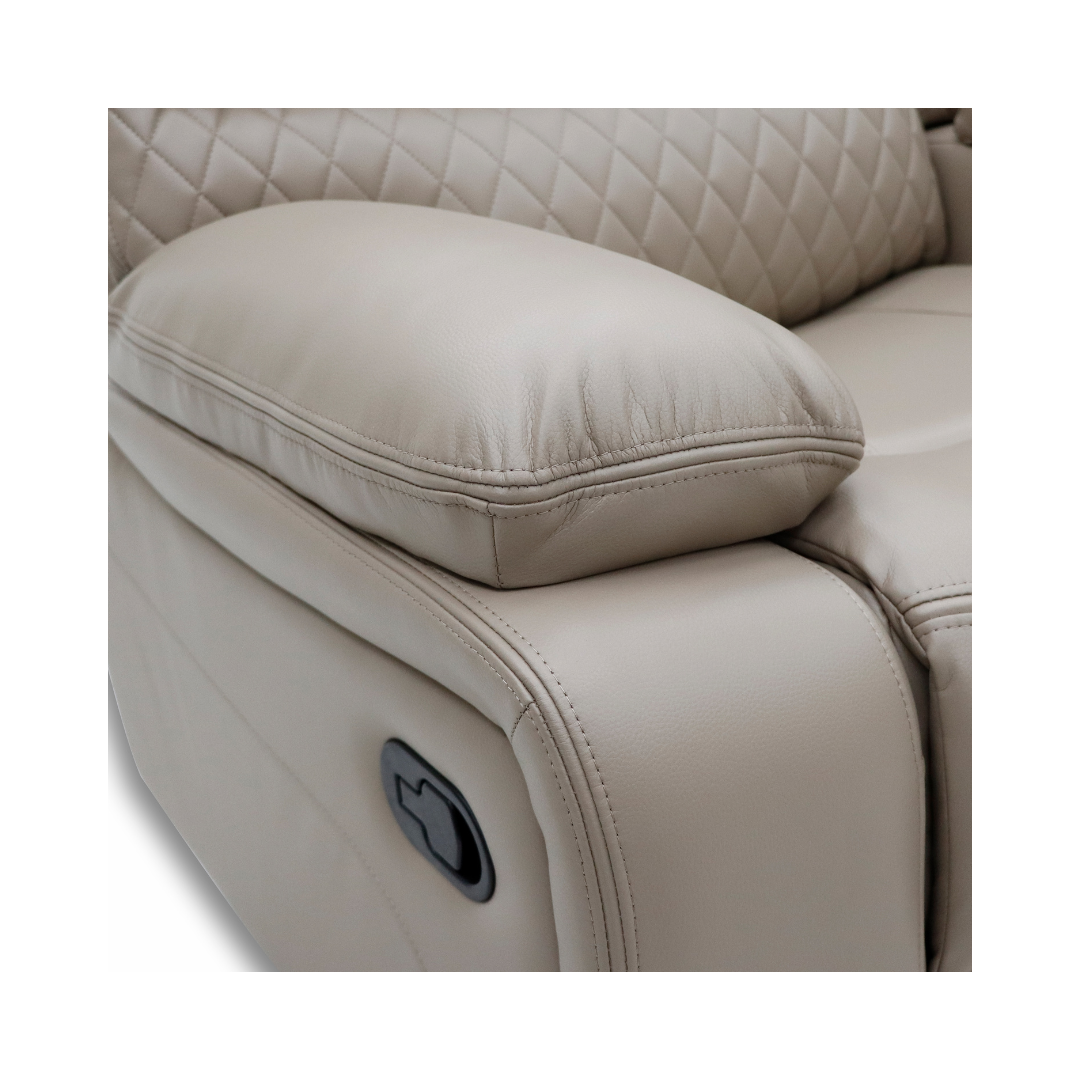 Close-up of the arm stitching on the Alta Corner Recliner Sofa Set.