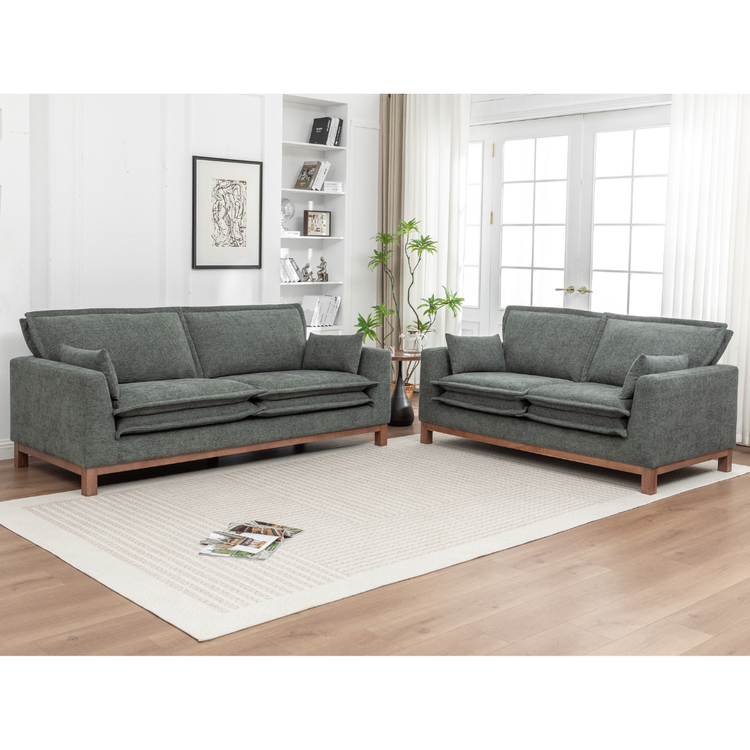Ardena Green Sofa Set – 3 + 2 Seater with Wooden Legs.