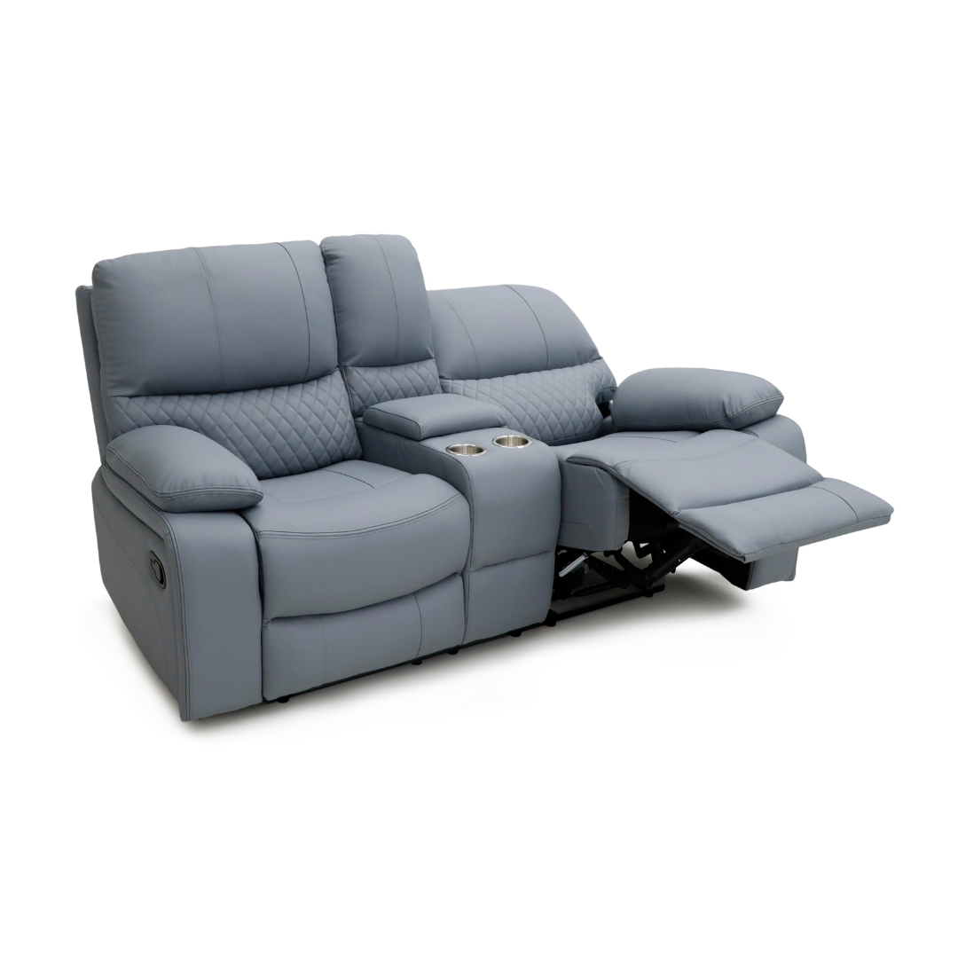 Side angle of the 2 seater Bergen Recliner Sofa in reclined position upholstered in Air Leather.
