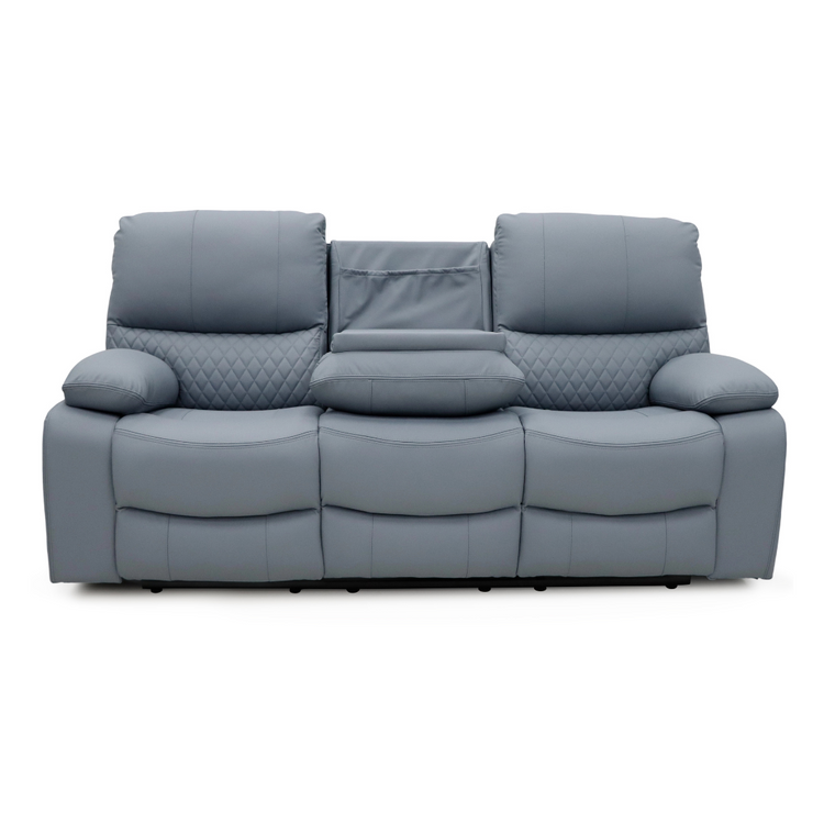 Drop Down Table on Bergen Recliner Sofa upholstered in Air Leather.