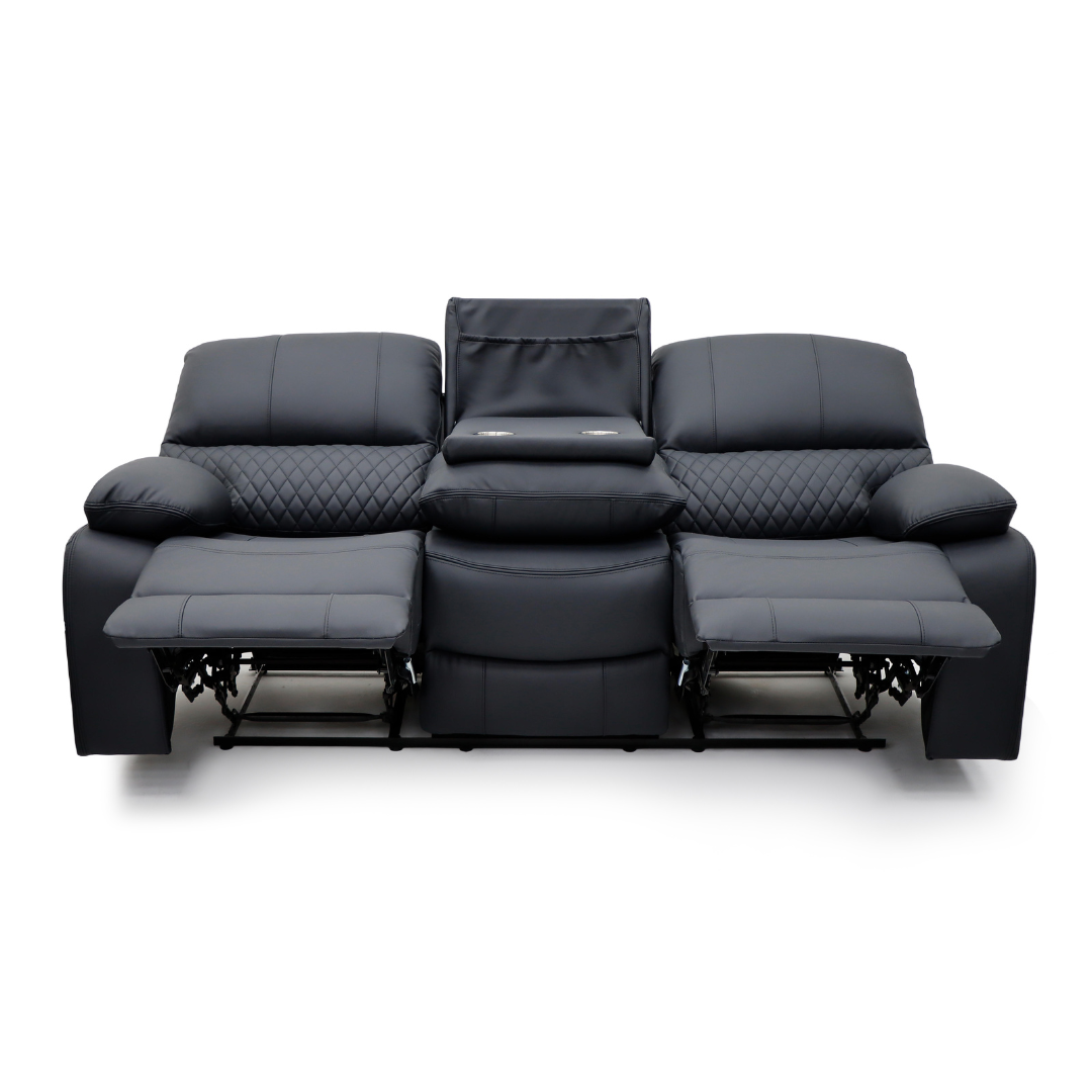 Bergen 3 seater recliner with drop-down table and stainless steel cupholders