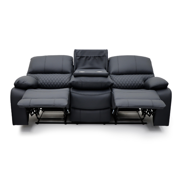 Bergen 3 seater recliner with drop-down table and stainless steel cupholders