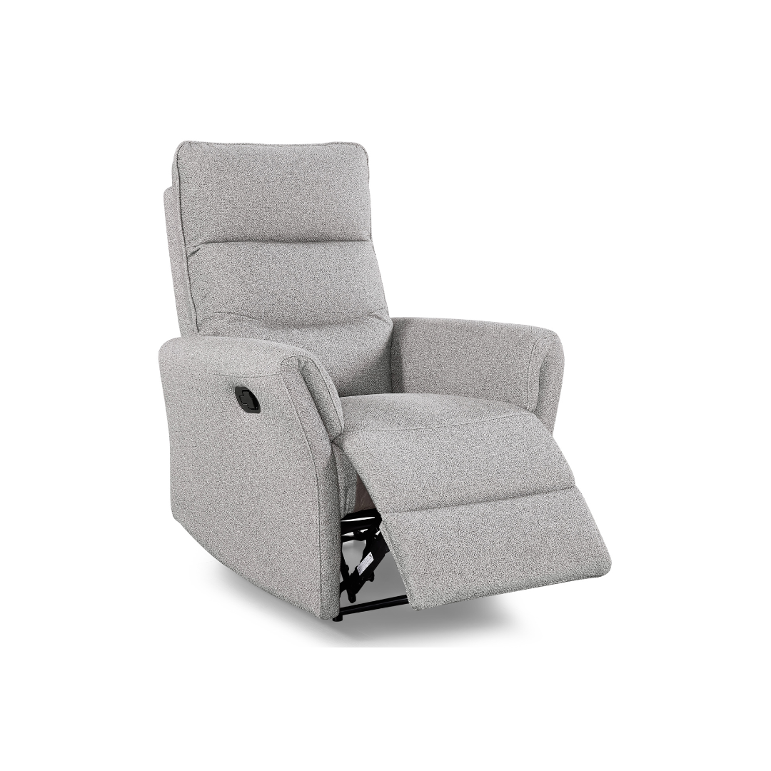 Bodo Single Recliner Armchair in grey fabric – modern lounge chair with full recline feature.