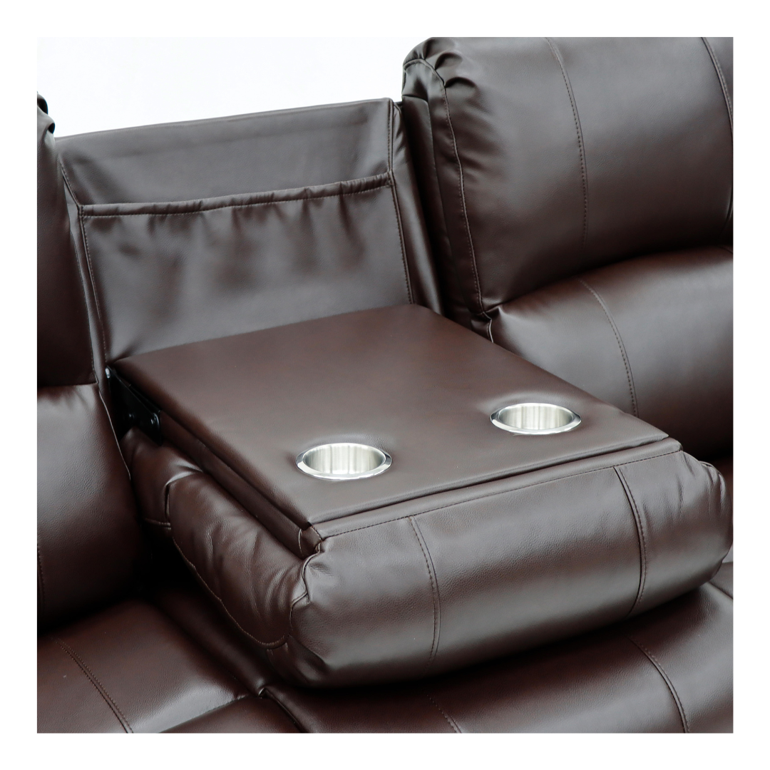 Brunvik 3 seater recliner sofa with dropdown coffee table and cupholders
