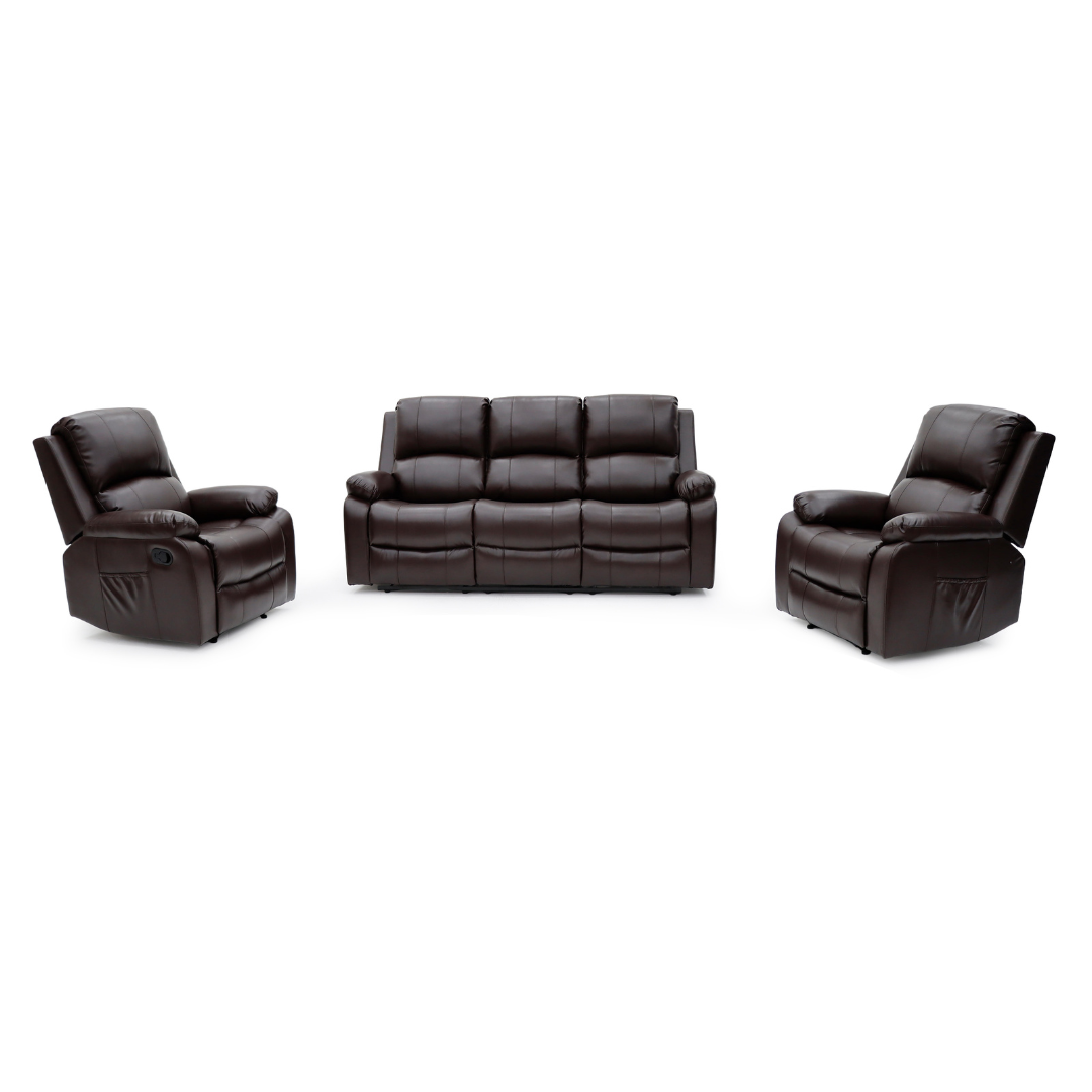 Brunvik Recliner Sofa Set 3+1+1 – Dark Chocolate Brown Air Leather
