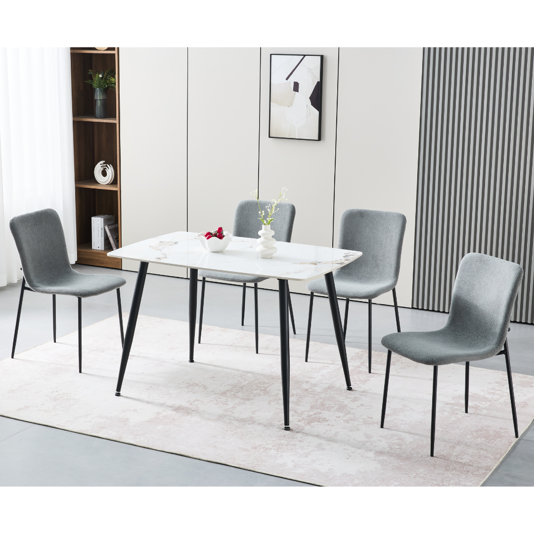 Camari 1.2m Ceramic Marble Dining Set with 4 Chairs