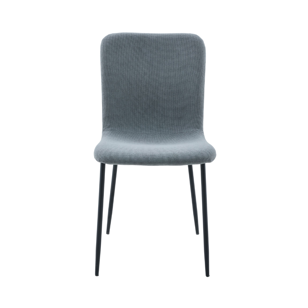 Camari dining chair in premium woven grey fabric with slim tapered black steel legs