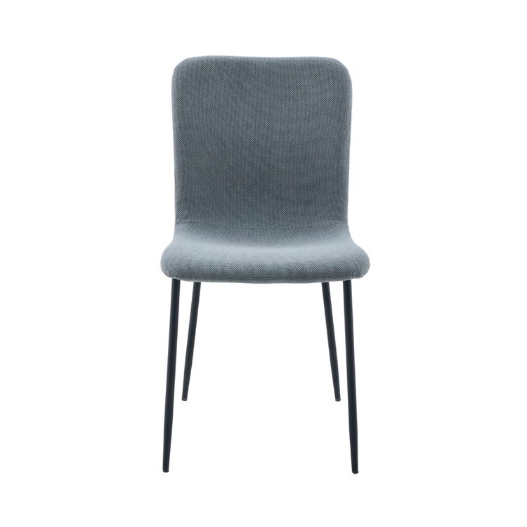 Camari dining chair in premium woven grey fabric with slim tapered black steel legs