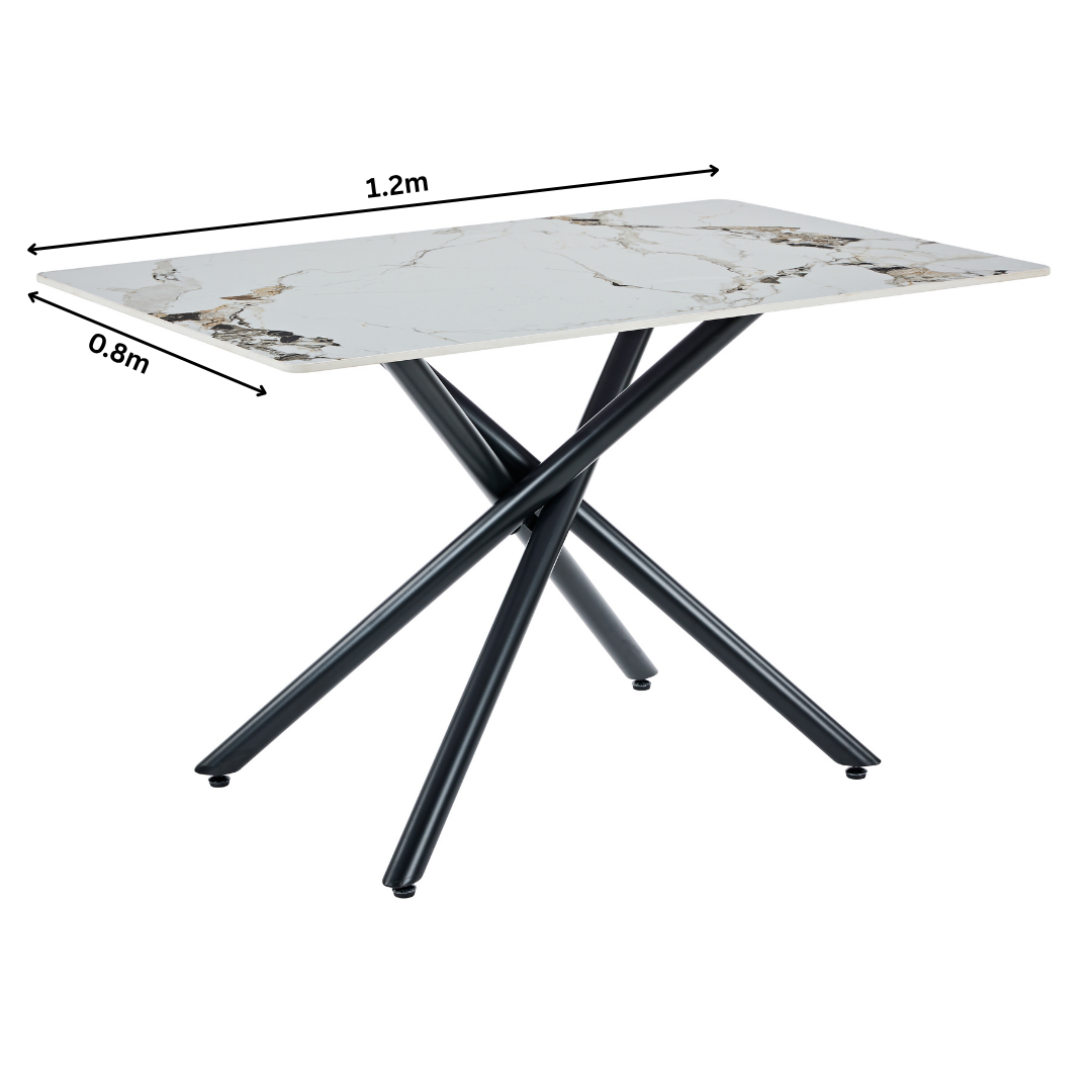 Camari 1.2m Ceramic Marble Dining Set with 4 Chairs