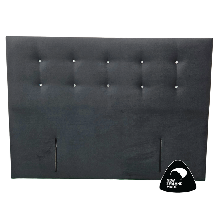 Crystal Headboard – full view showing two rows of crystal button tufting.