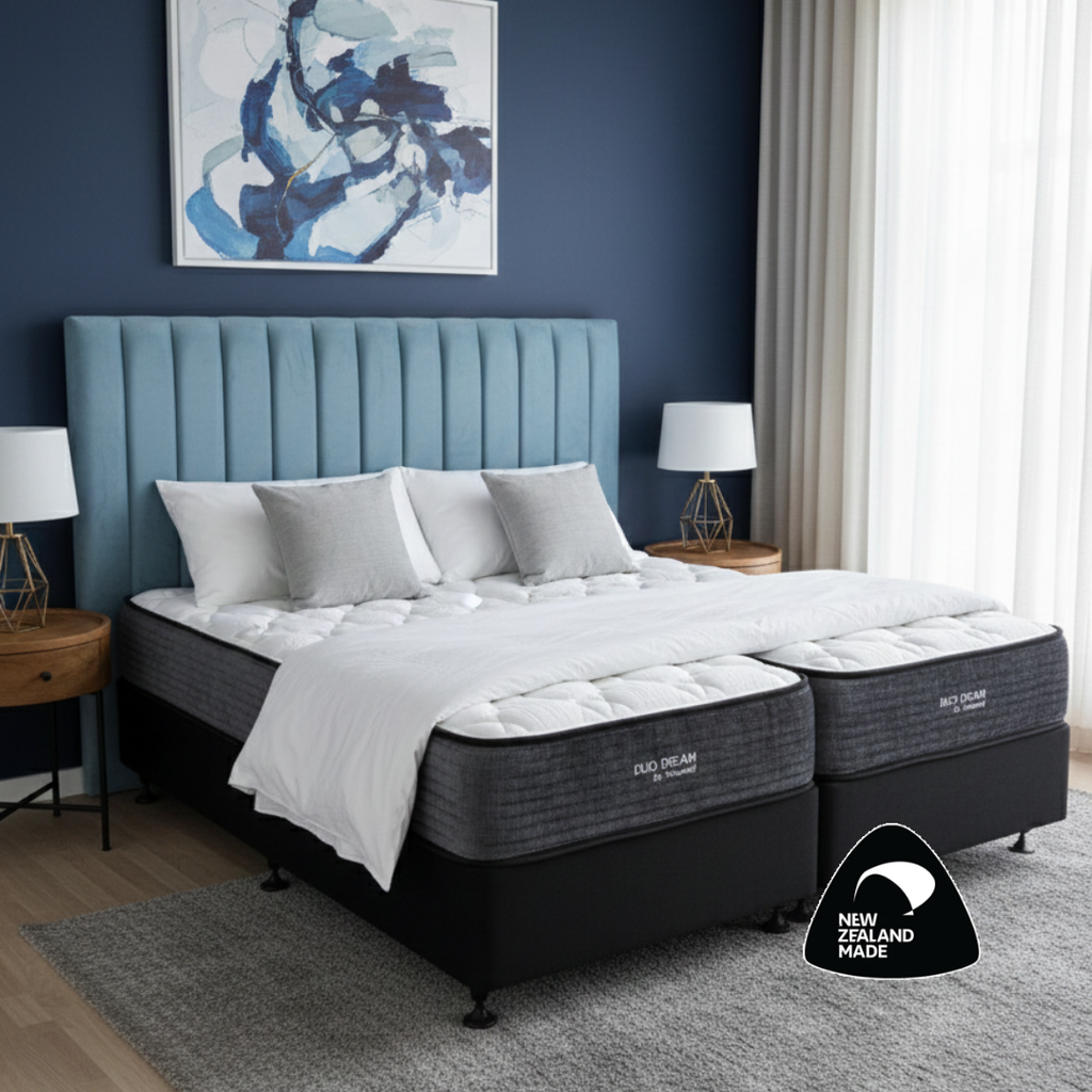 Duo Dream Bed | Dual Comfort Mattress & Base for Couples | Medium