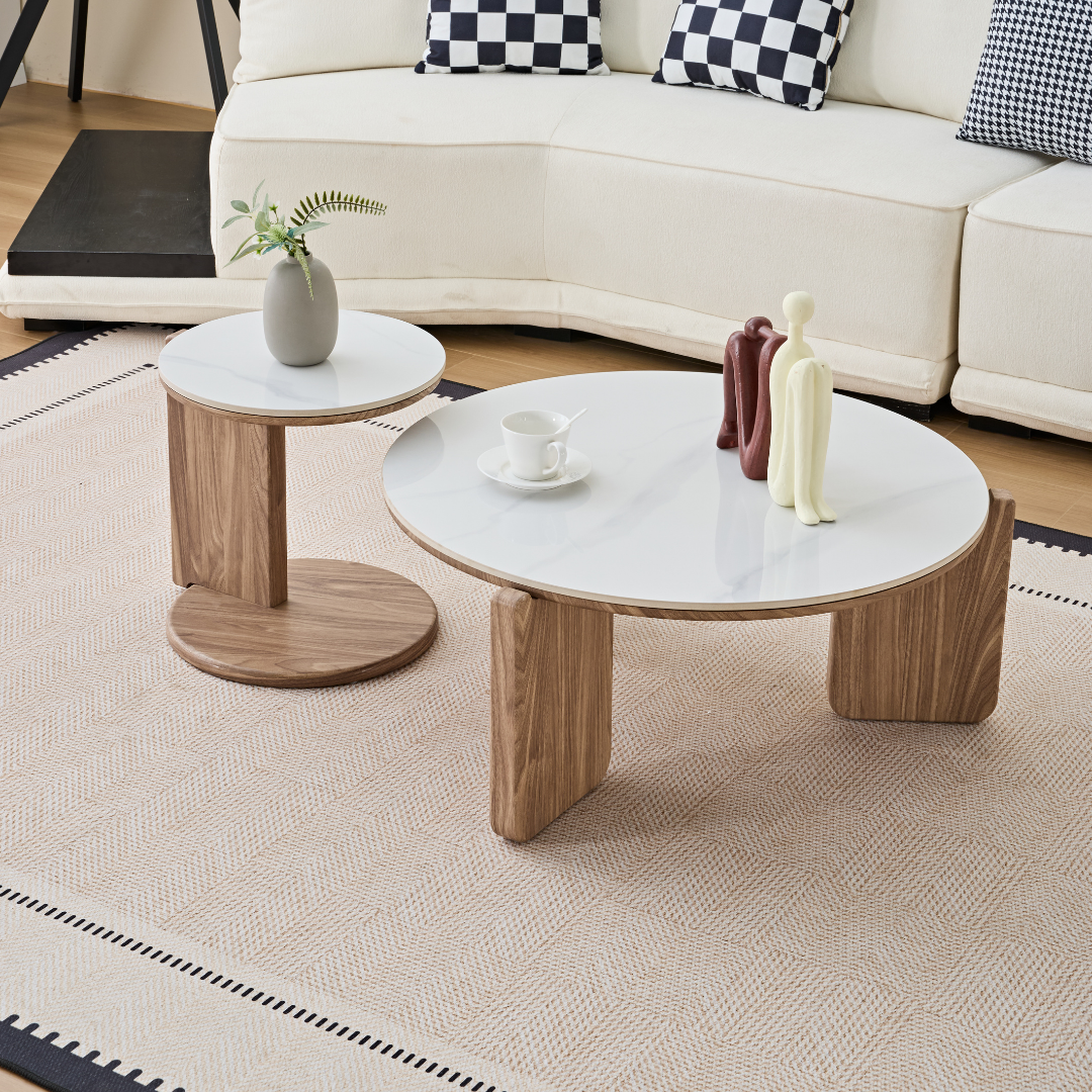 Elnor White Ceramic Marble Coffee Table Set