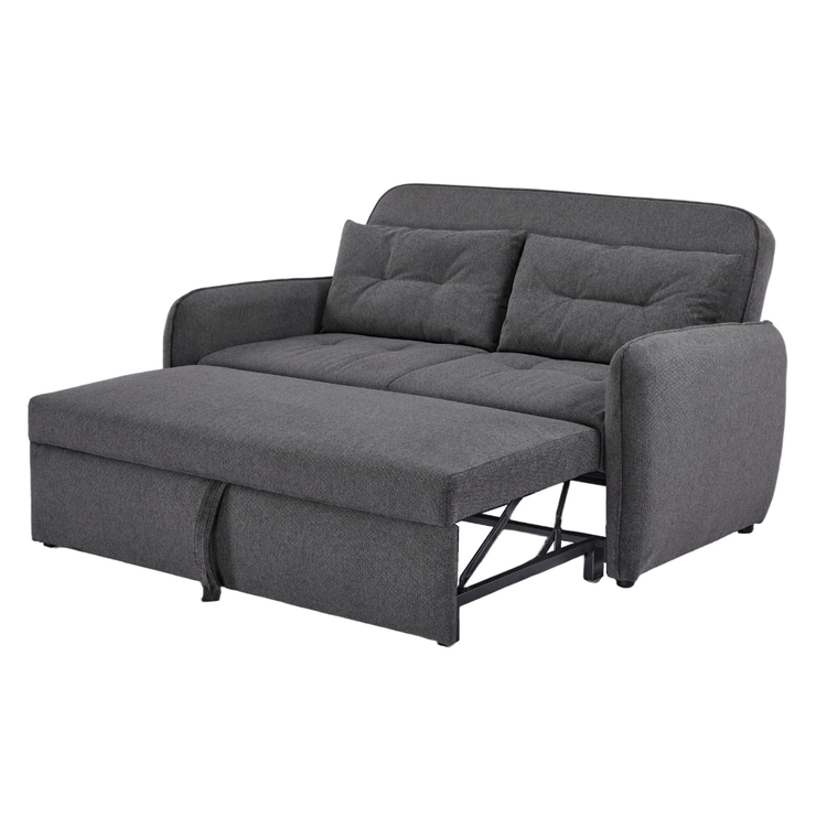 Enzo Sofa Bed Grey Pullout showing the front extension mechanism rolled out into a double guest bed setup
