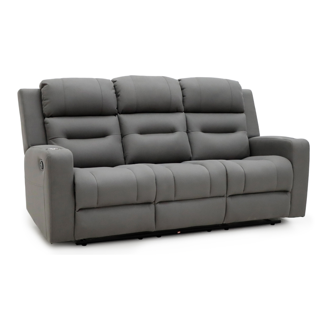 3 Seater Gothenburg Recliner Sofa with cupholders on each arm.