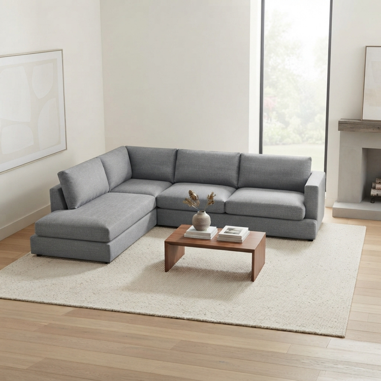 Hamilton corner chaise sofa styled with coffee table and rug