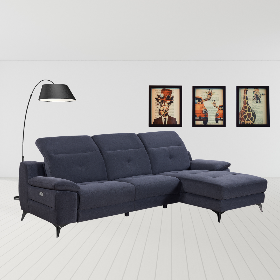 Harstad Electric Recliner Chaise – modern dark grey corner recliner with 5-way adjustable headrest.