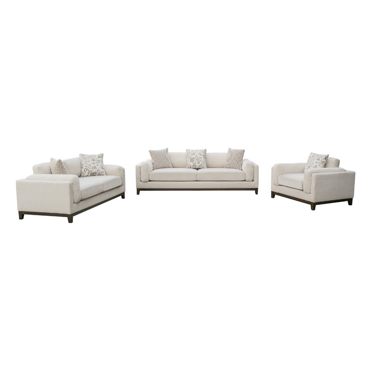 Klint 3+2+1 lounge suite cream woven fabric complete set with all decorative cushions included, solid timber frame, NZ Furniture Warehouse Penrose Auckland