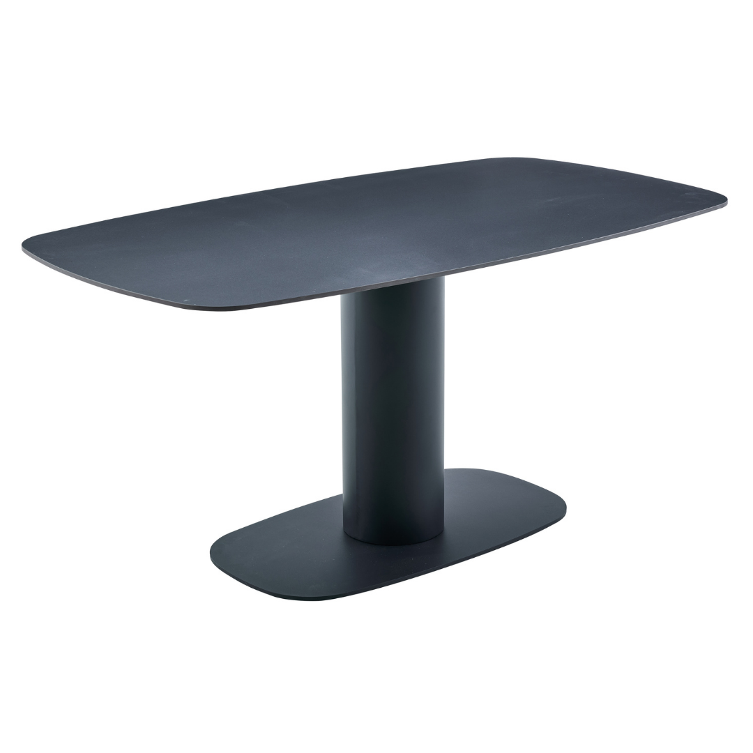 Minimalist black metal center leg base design of Korven dining table