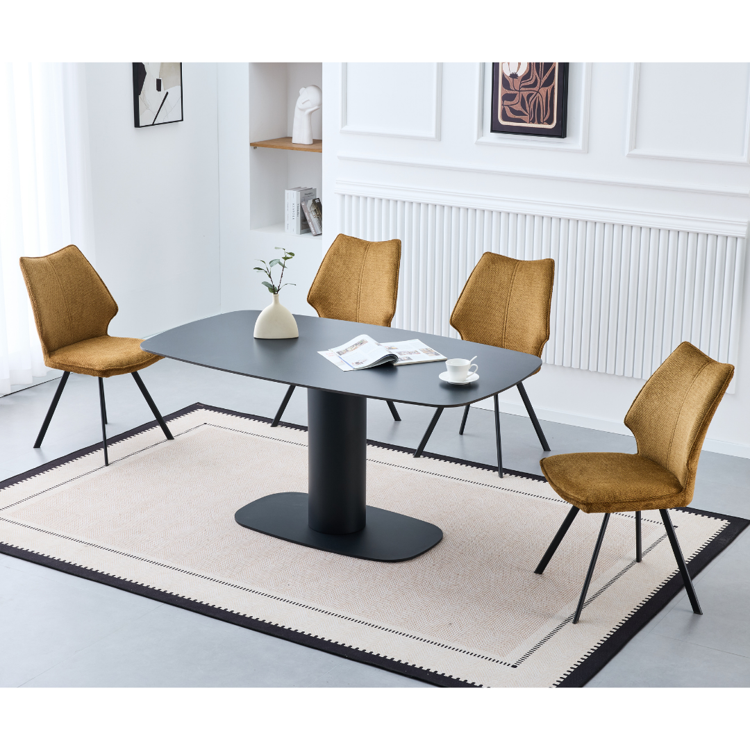 Korven 1.8m Ceramic Matt Black Dining Set with 6 Chairs