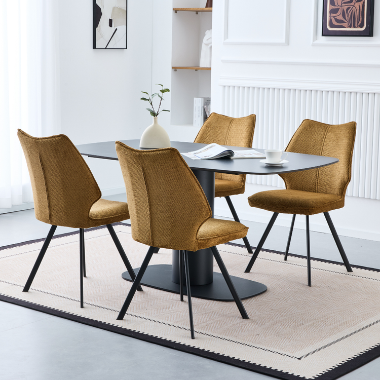 Korven 1.8m Matt Black Ceramic Dining Set with 6 chairs and minimalist center leg base
