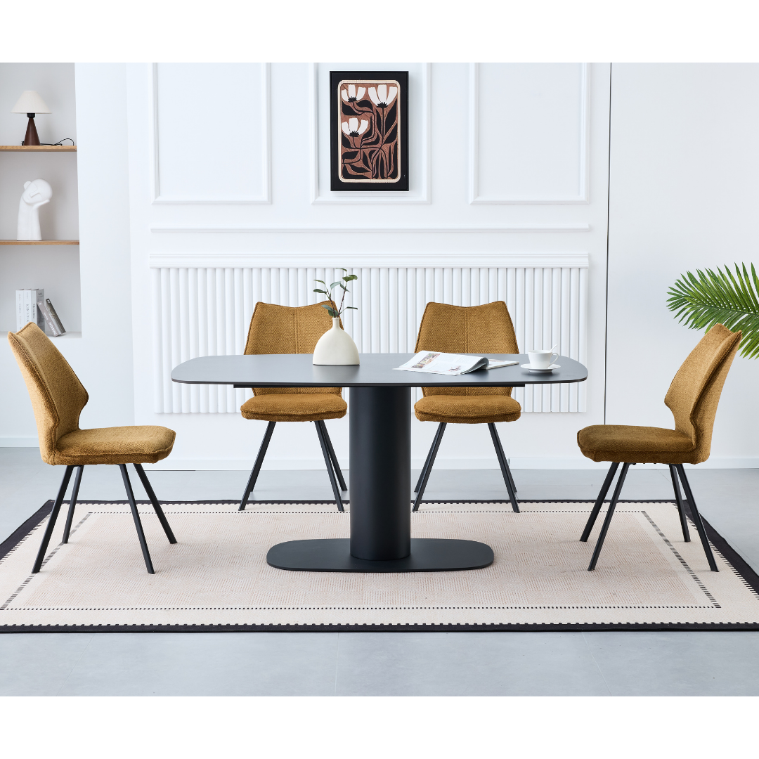 Korven 1.8m Ceramic Matt Black Dining Set with 6 Chairs