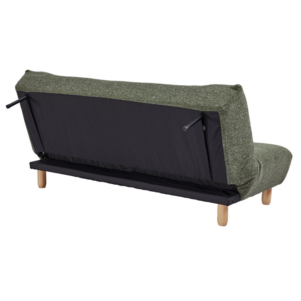 Laro Sofa Bed back profile of the click-clack mechanism with hidden support legs folded out