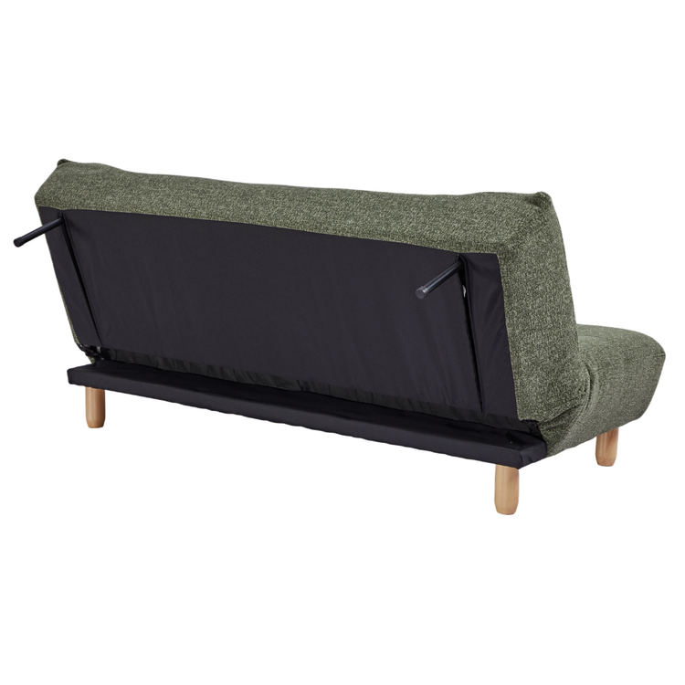 Laro Sofa Bed back profile of the click-clack mechanism with hidden support legs folded out