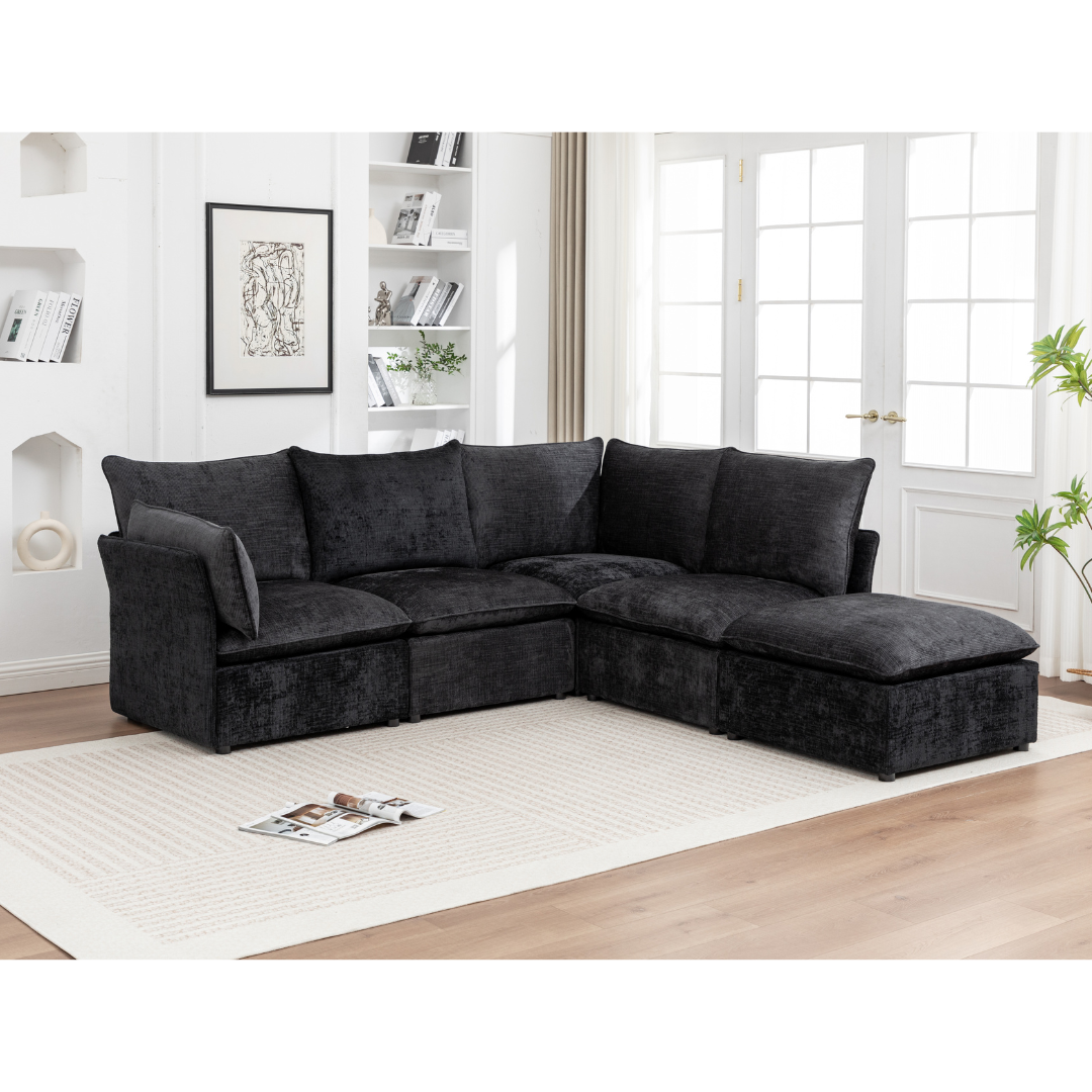 Lira Black Modular Sofa Set with chaise – completely modular corner lounge suite NZ
