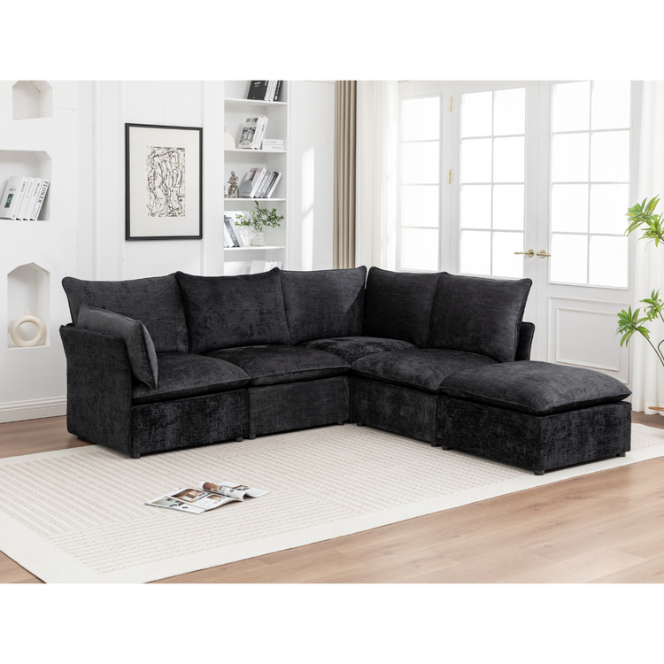 Lira Black Modular Sofa Set with chaise – completely modular corner lounge suite NZ