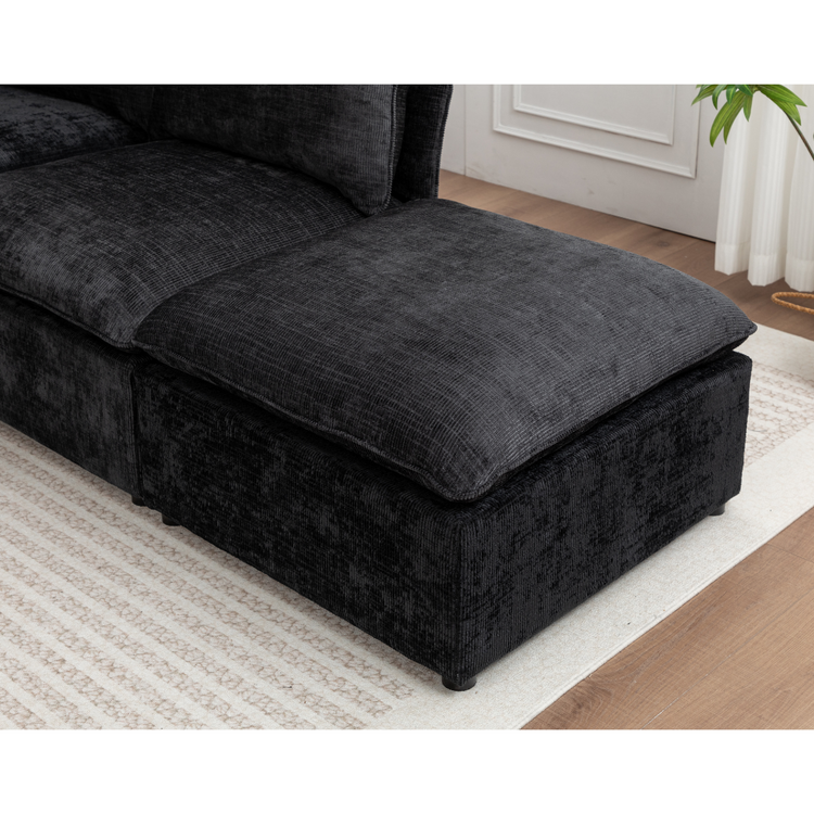 Individual modular sections of the Lira Black Sofa Set showing its configurable design