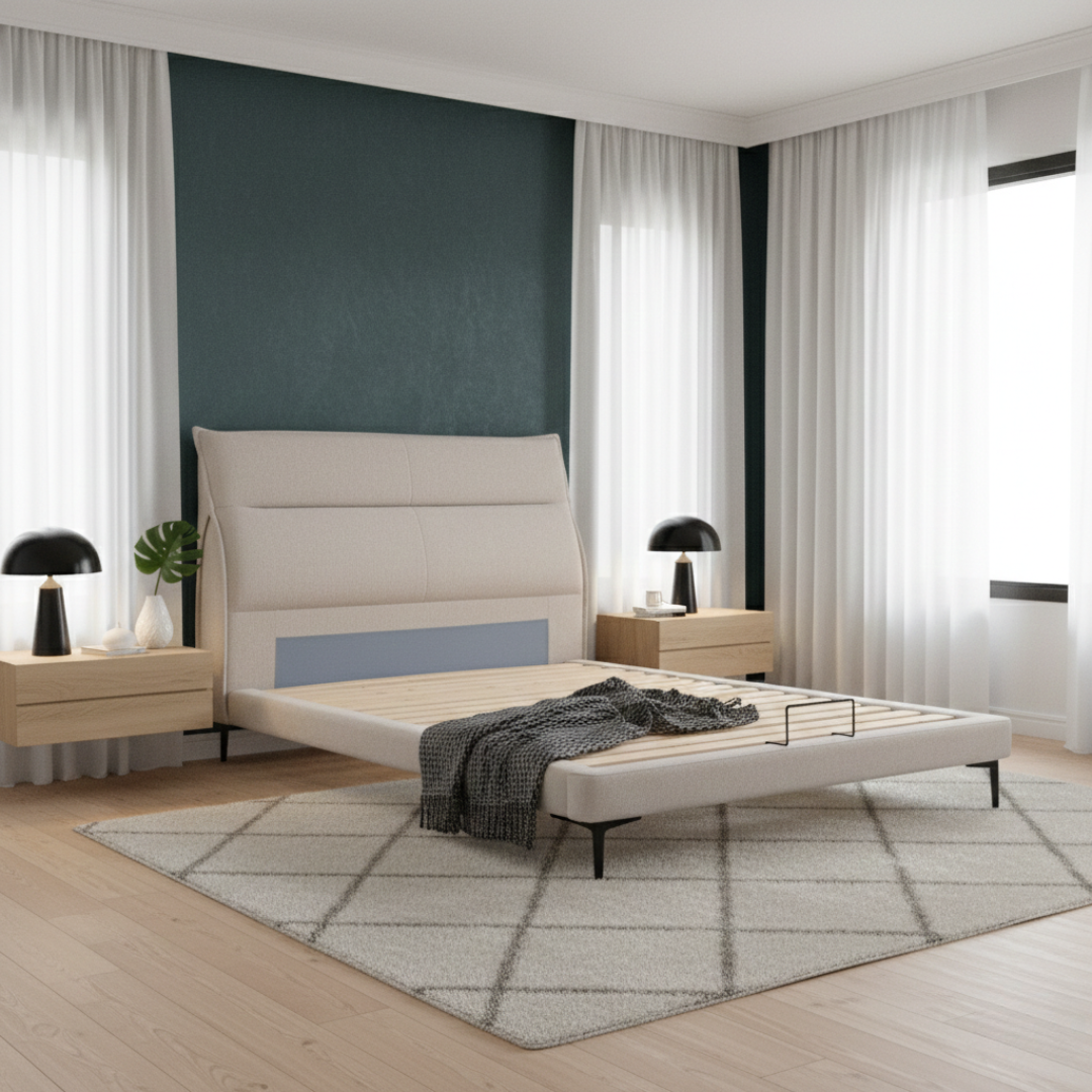 Durable Poplar Wood Slats on Lumi Modern Bed Frame