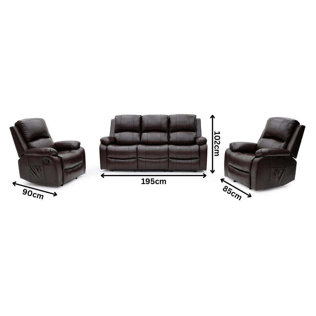 Brunvik Recliner Sofa Set 3+1+1 – Dark Chocolate Brown Air Leather