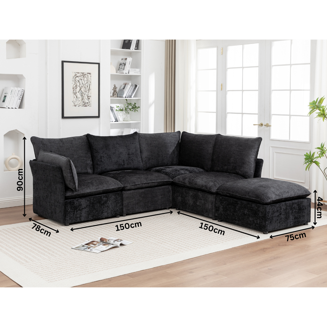 Lira Black Modular Corner Sectional Sofa Set