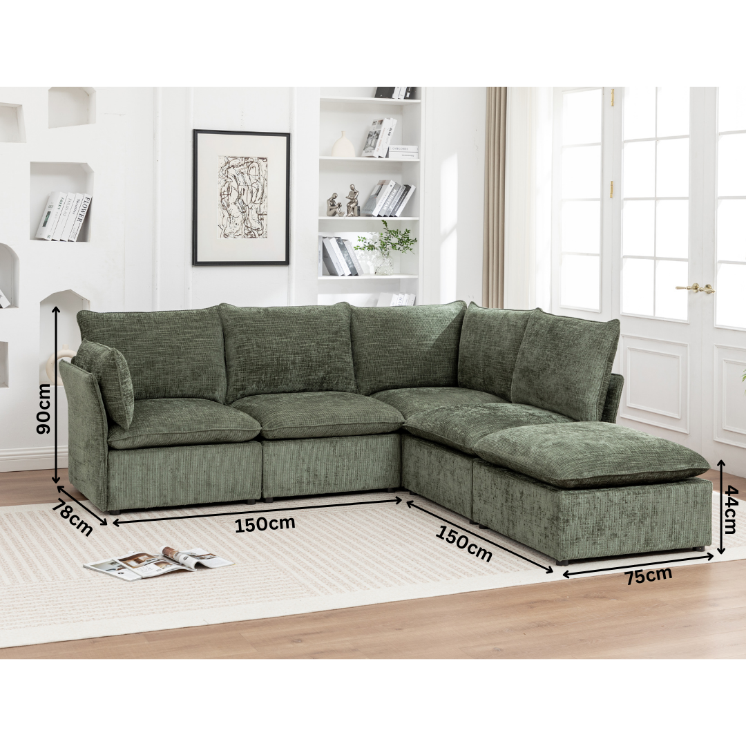Lira Green Modular Corner Chaise Sofa Set