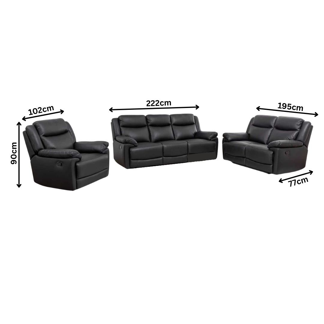 Torren 3+2+1 Black Air Leather Recliner Sofa Set
