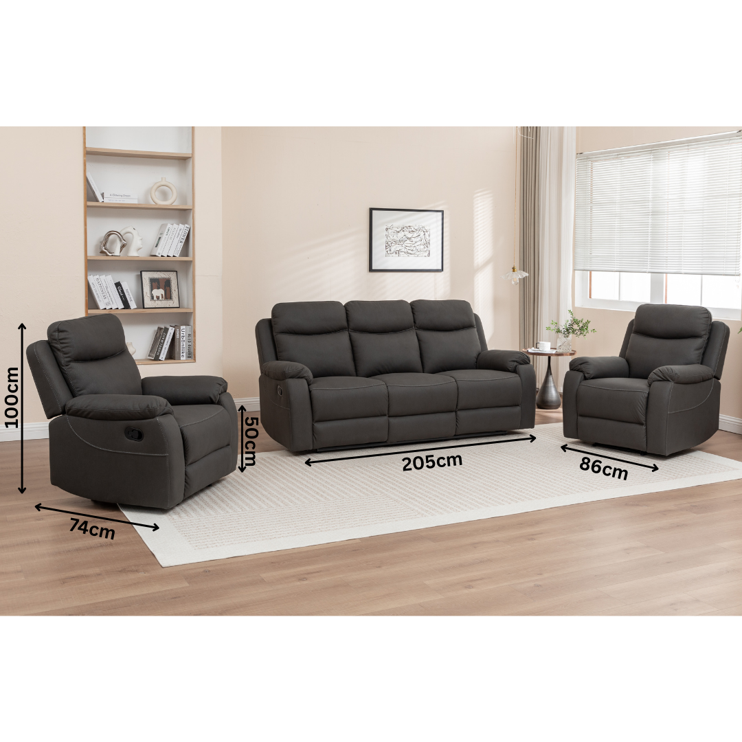 Voss 3+1+1 Rhino Lux Fabric Recliner Sofa Set