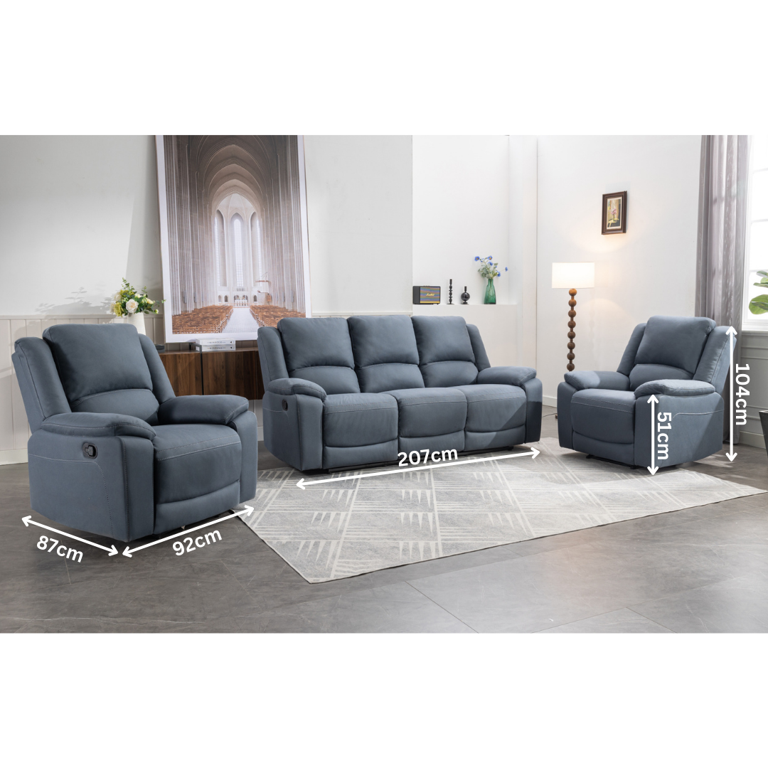 Wegner 3+1+1 Blue Fabric Recliner Sofa Set