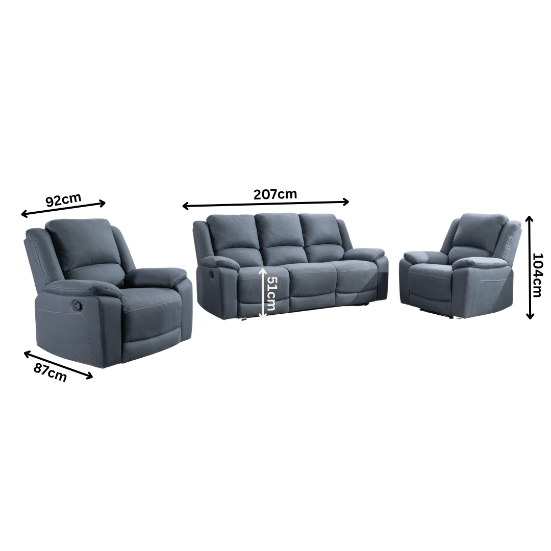 Wegner 3+1+1 Blue Fabric Recliner Sofa Set