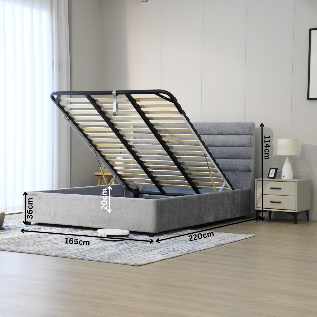 Queen Sova Gaslift Storage Bed - Dark Grey