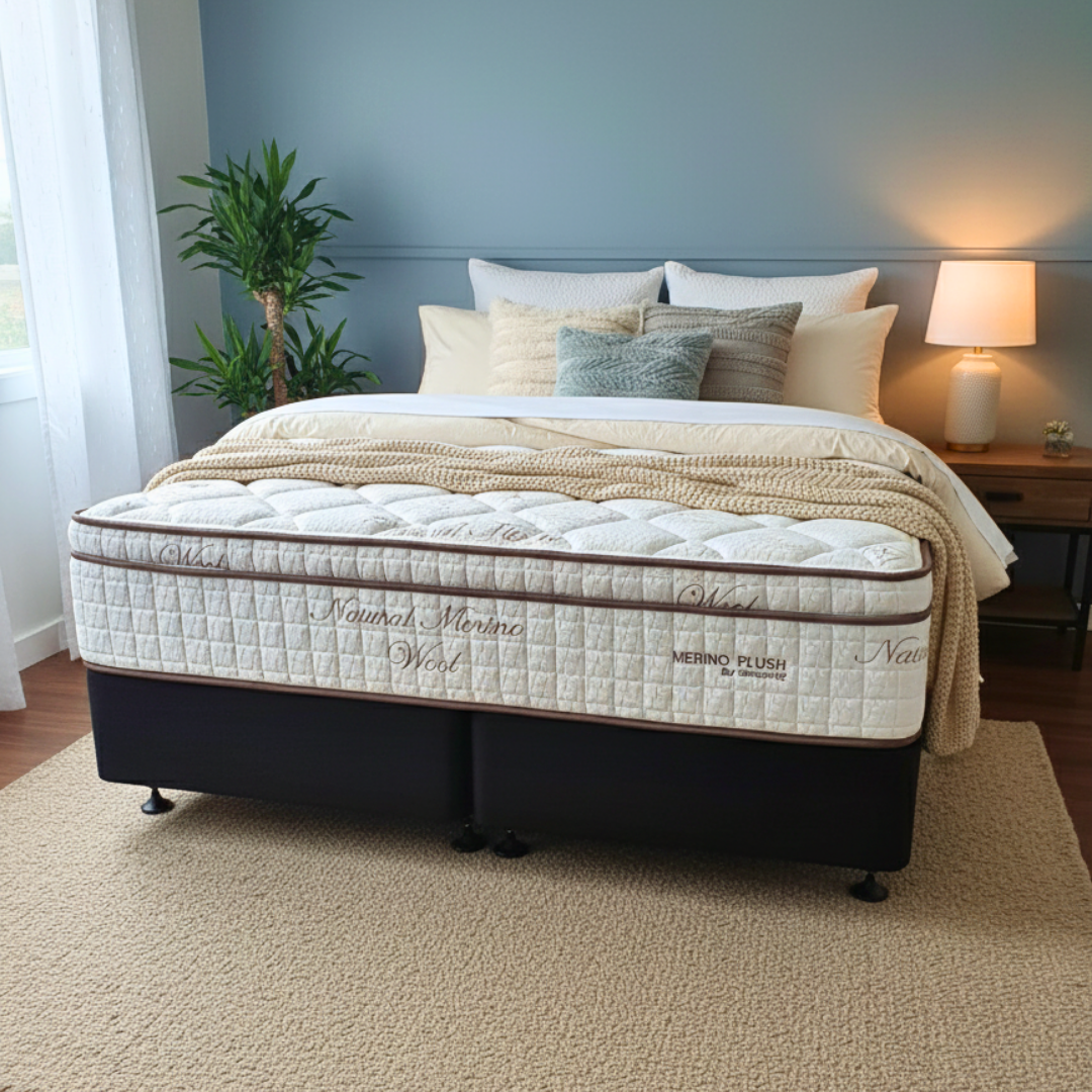 Merino Plush Bed - Soft Feel Mattress and Base Set with Wool Layer.