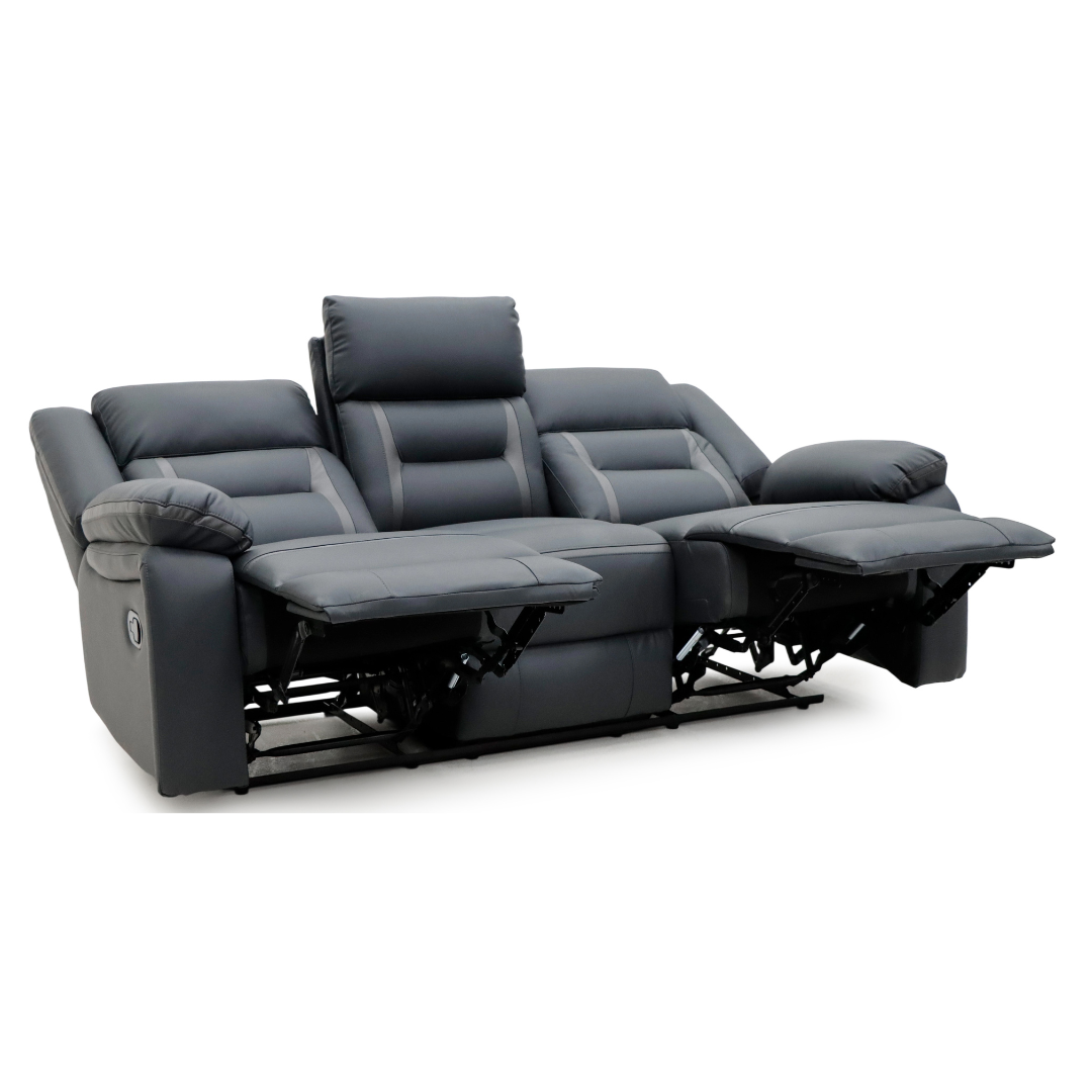 3 Seater Molde Recliner Sofa  both corner seat reclined upholstered in two-tone Air Leather.
