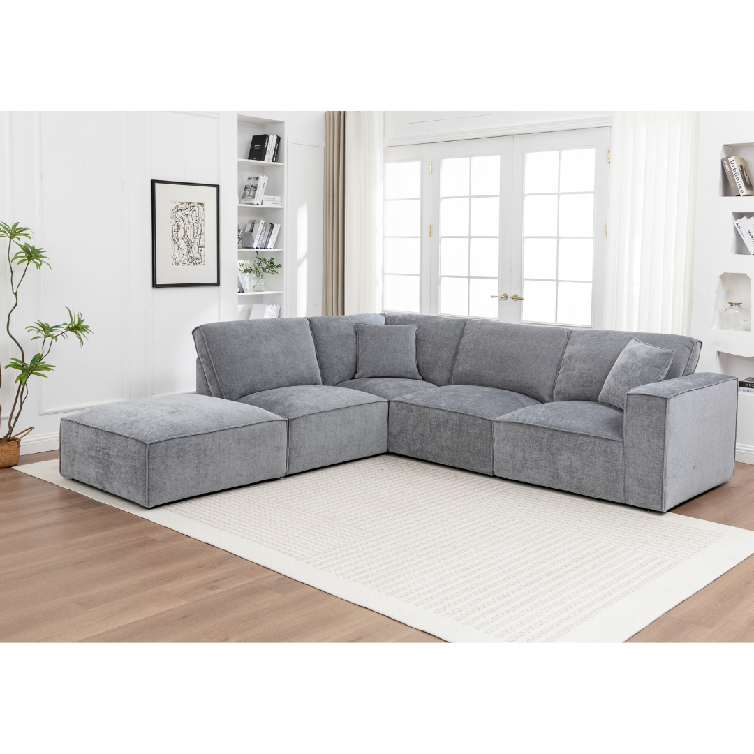 Montaro Ash Grey Modular Sofa Set with left chaise – modern corner lounge suite NZ