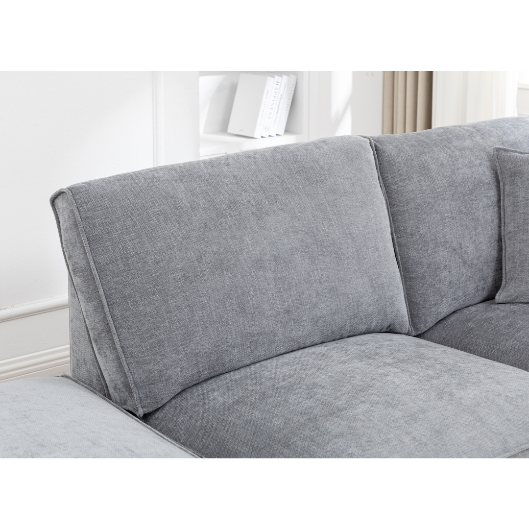 Side profile of Montaro Ash Grey Modular Sofa with deep seating and low-profile arms