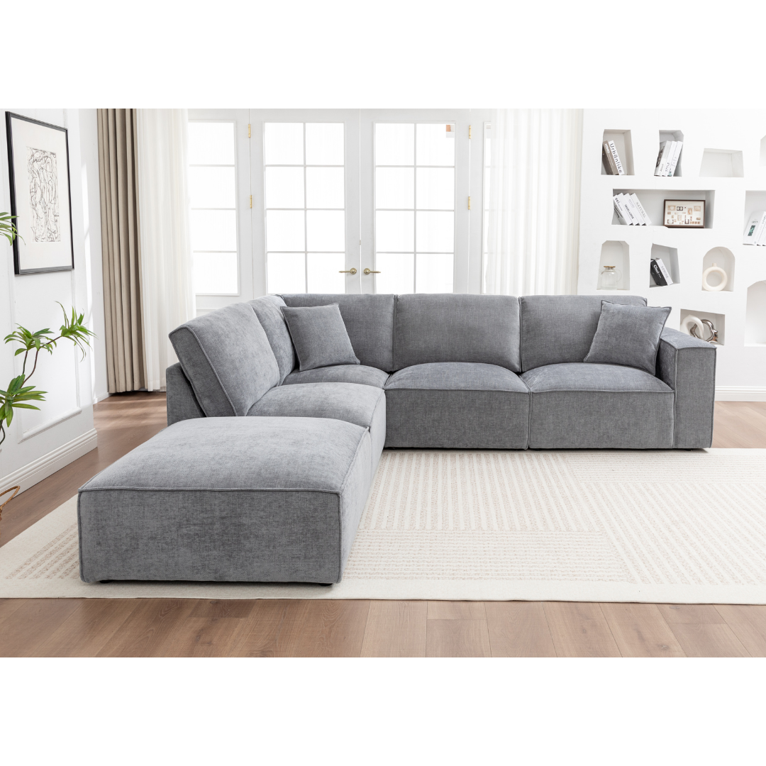Ash grey Montaro modular corner sofa with left chaise and plush foam cushions